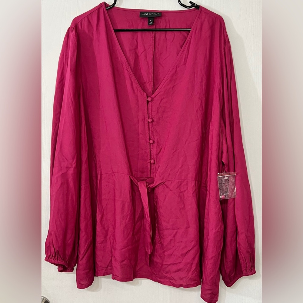 Lane Bryant Button Peplum Tie Front V Neck Long Sleeve Top Blouse Plus Size 24